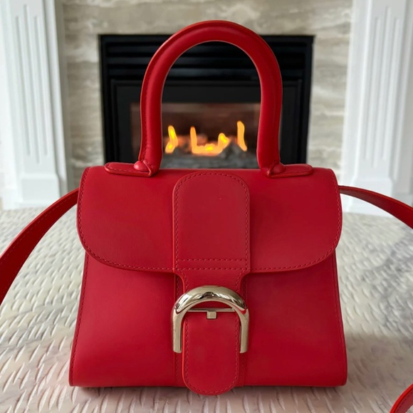 Authentic Delvaux Box Calfskin Mini Brilliant Satchel Red - Picture 1 of 16